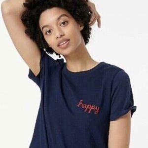 J Crew “happy” embroidered t-shirt, 100% cotton, size L, NWOT